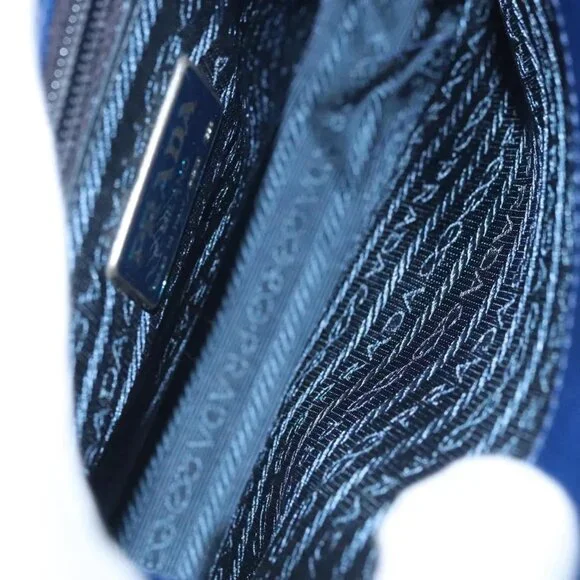 PRADA Shoulder Bag Safiano Leather Blue Gold Auth 121634 - Picture 14 of 16